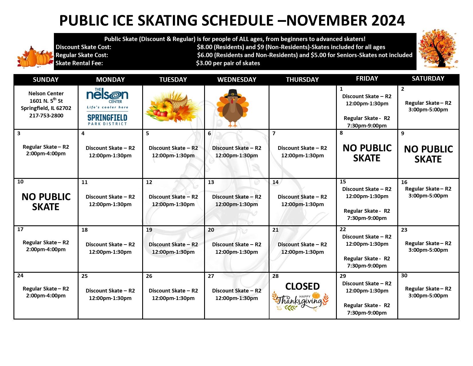 2024 November Pubic Skate Schedule